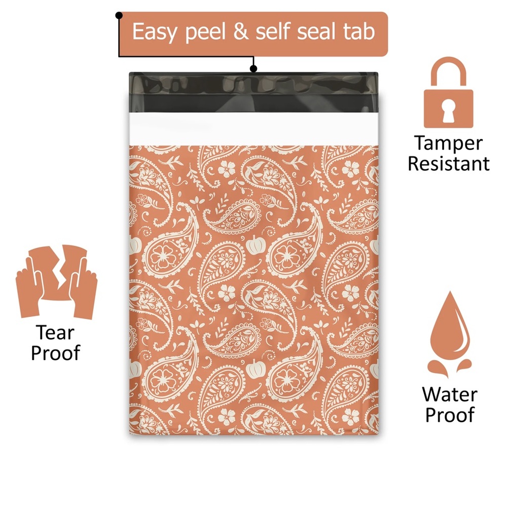 Orange Pumpkin Paisley Poly Mailer’s 10x13 Pack of 25 - Picture 2 of 8